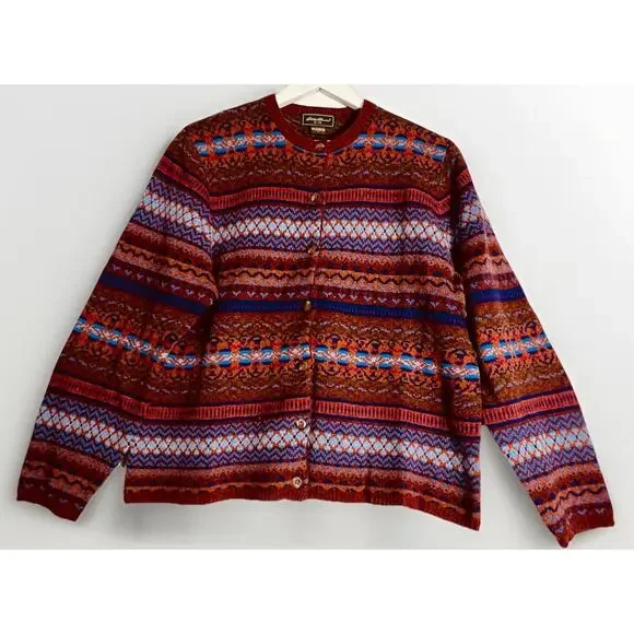 Vintage Eddie Bauer Button Up Cardigan Sweater Sz Large 100% Lambs Wool - Picture 4 of 9